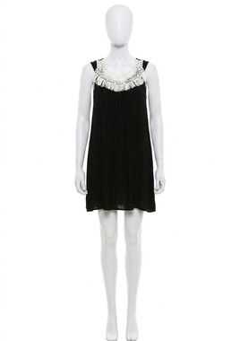 NEW VELZERA crochet fringe mini dress in black